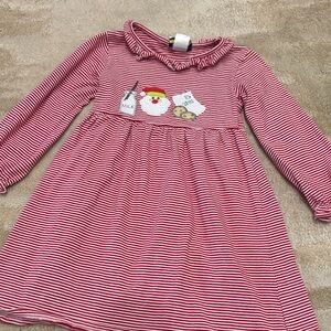 Kids Red Striped Long Sleeve Dress with Santa Design